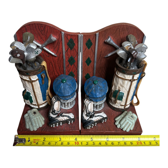 Russ Berrie Highland Ridge Golfing Themed Resin Bookends Golf Clubs & Golf Bag - Picture 5 of 6